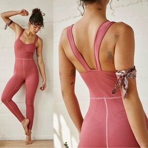 FP Movement Free People High Fidelity Jumpsuit Woodrose Size M/L Yoga Pilates